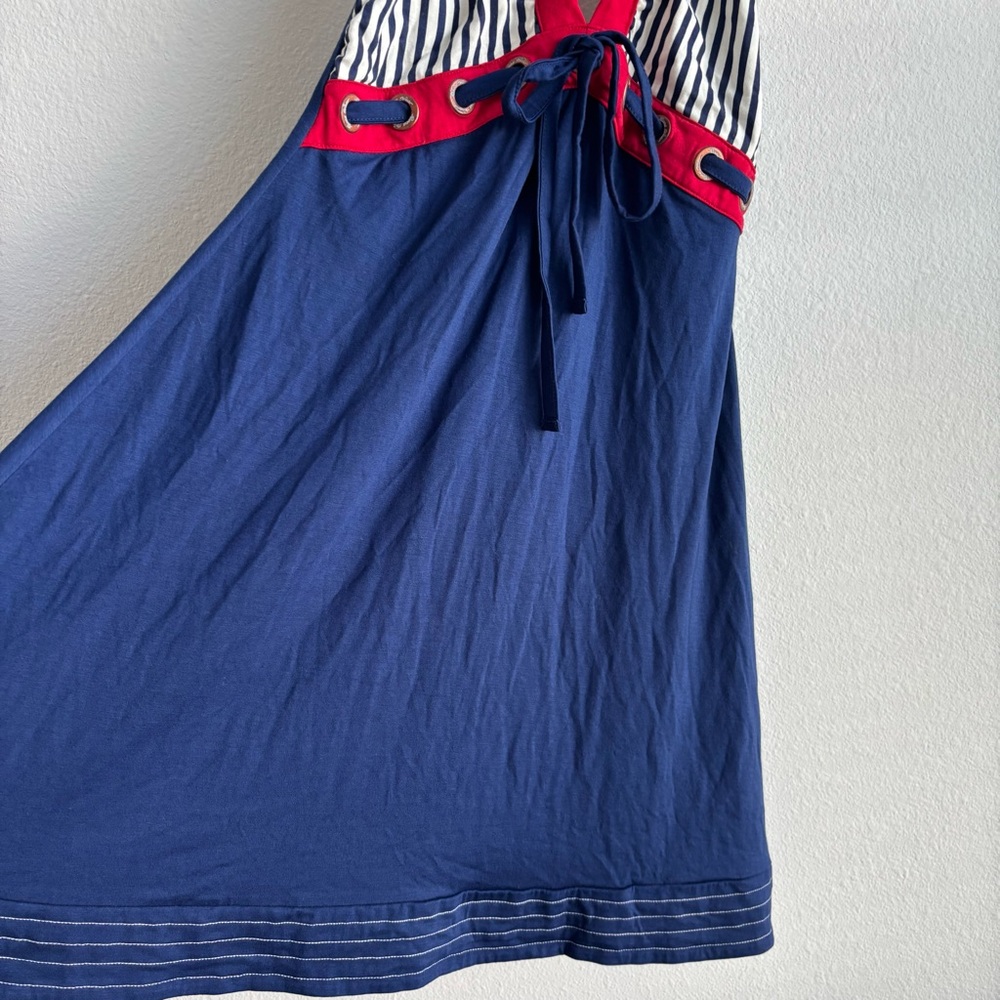 Vintage Rocawear Y2K Nautical Navy and Red Striped Halter Sailor Pin-Up Dress - Picture 4 of 10